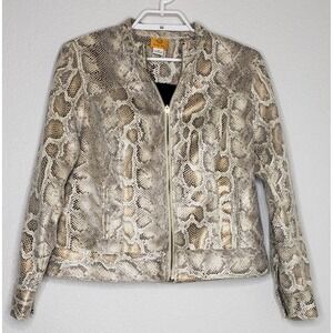 Ruby Rd Jacket Womens Sz 12 Metallic Brown Snake Skin Print Zip Front Pockets